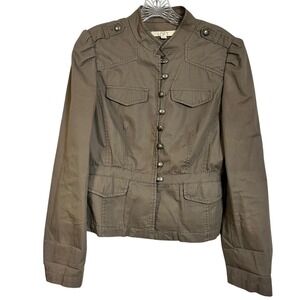 Loft Jacket Military Style Brown Button Down Puffed Sleeve Women's Size 8 (3067)